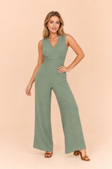 Grønn V-hals smock jumpsuit