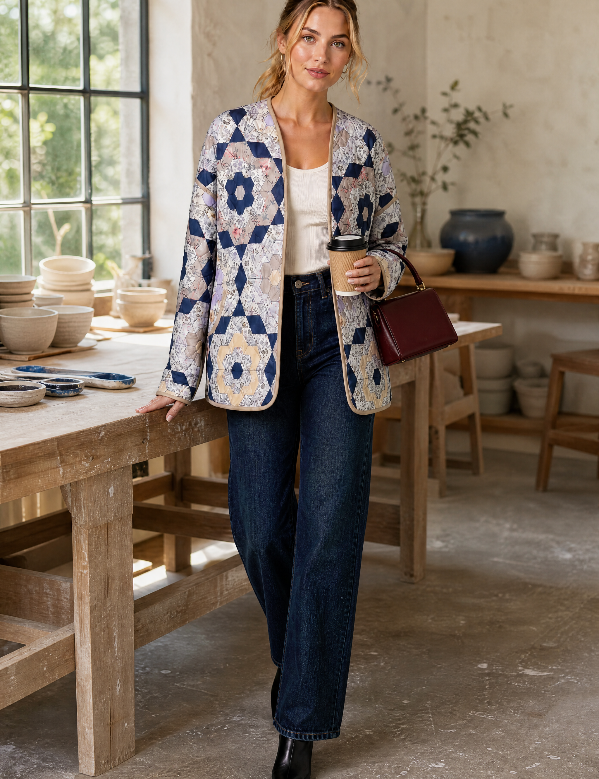Veste matelassée imprimée réversible | Photo lifestyle | Lounelle Paris