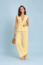 Ensemble pantalon jaune col V | Vue de face | Lounelle Paris