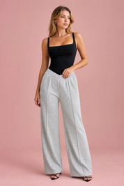 Pantalon large taille élastique en V | Vue de face | Lounelle Paris