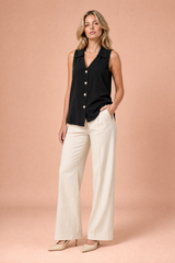 Bluse uten ermer med V-hals