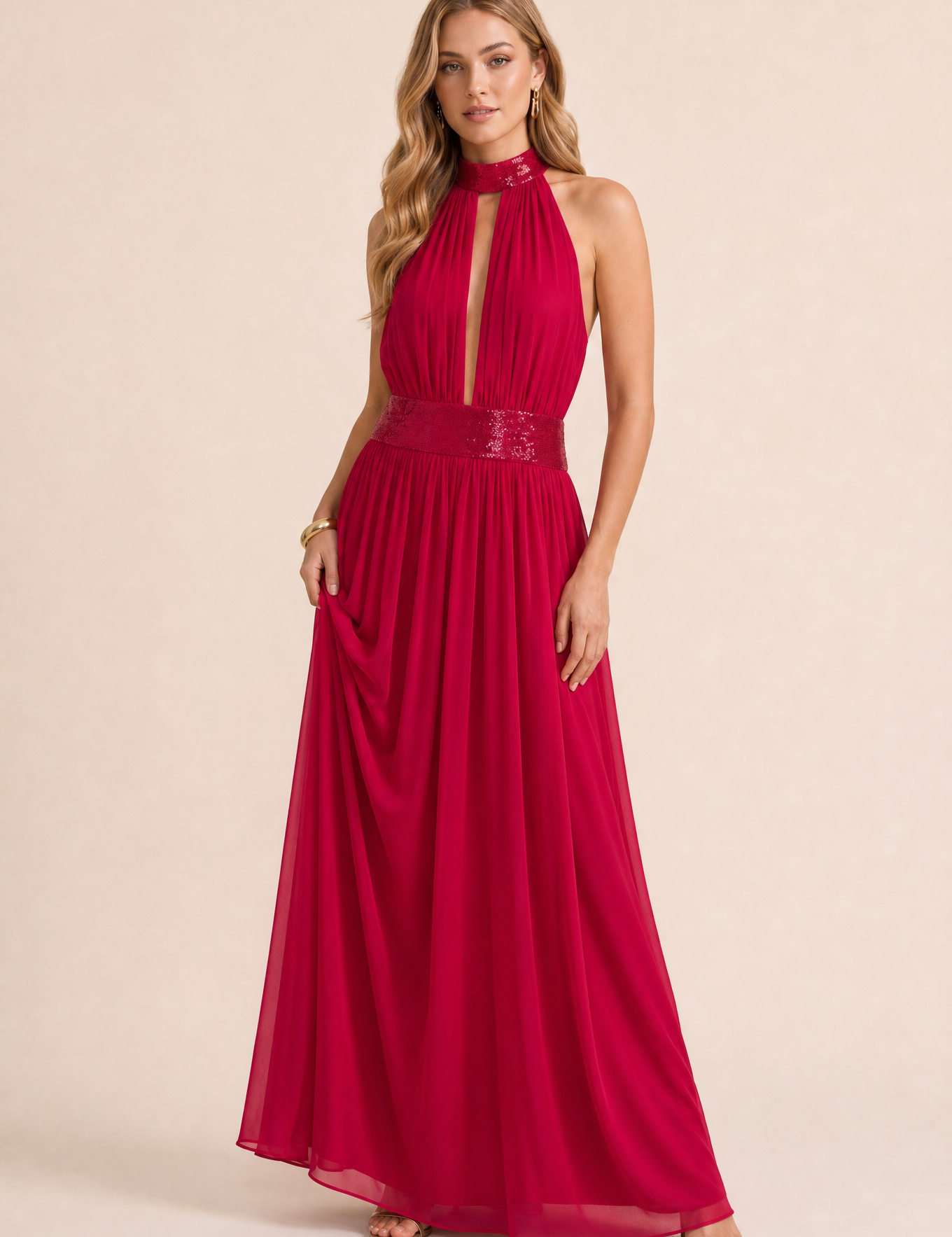 Robe longue col licou dos nu | Variante Rouge | Lounelle Paris