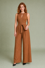 Stripet jumpsuit med markert midje