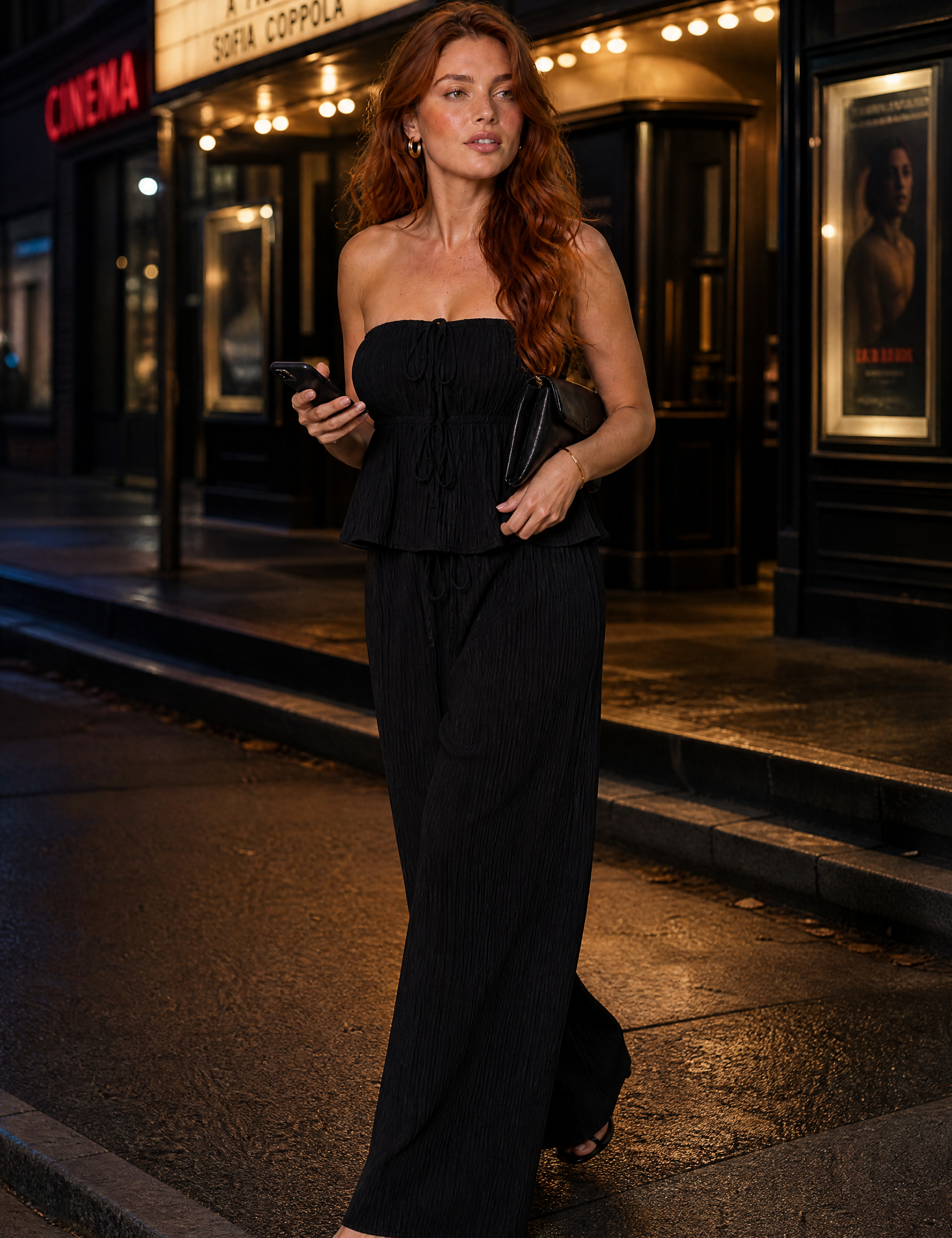 Ensemble pantalon large bustier volanté | Variante Noir - Lifestyle | Lounelle Paris