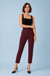 Pantalon droit taille haute 7/8 | Variante Bordeaux | Lounelle Paris