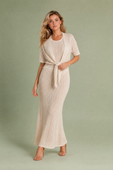 Beige 3-delt hullstrikksett
