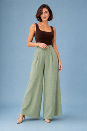 Pantalon palazzo fluide | Variante Vert | Lounelle Paris
