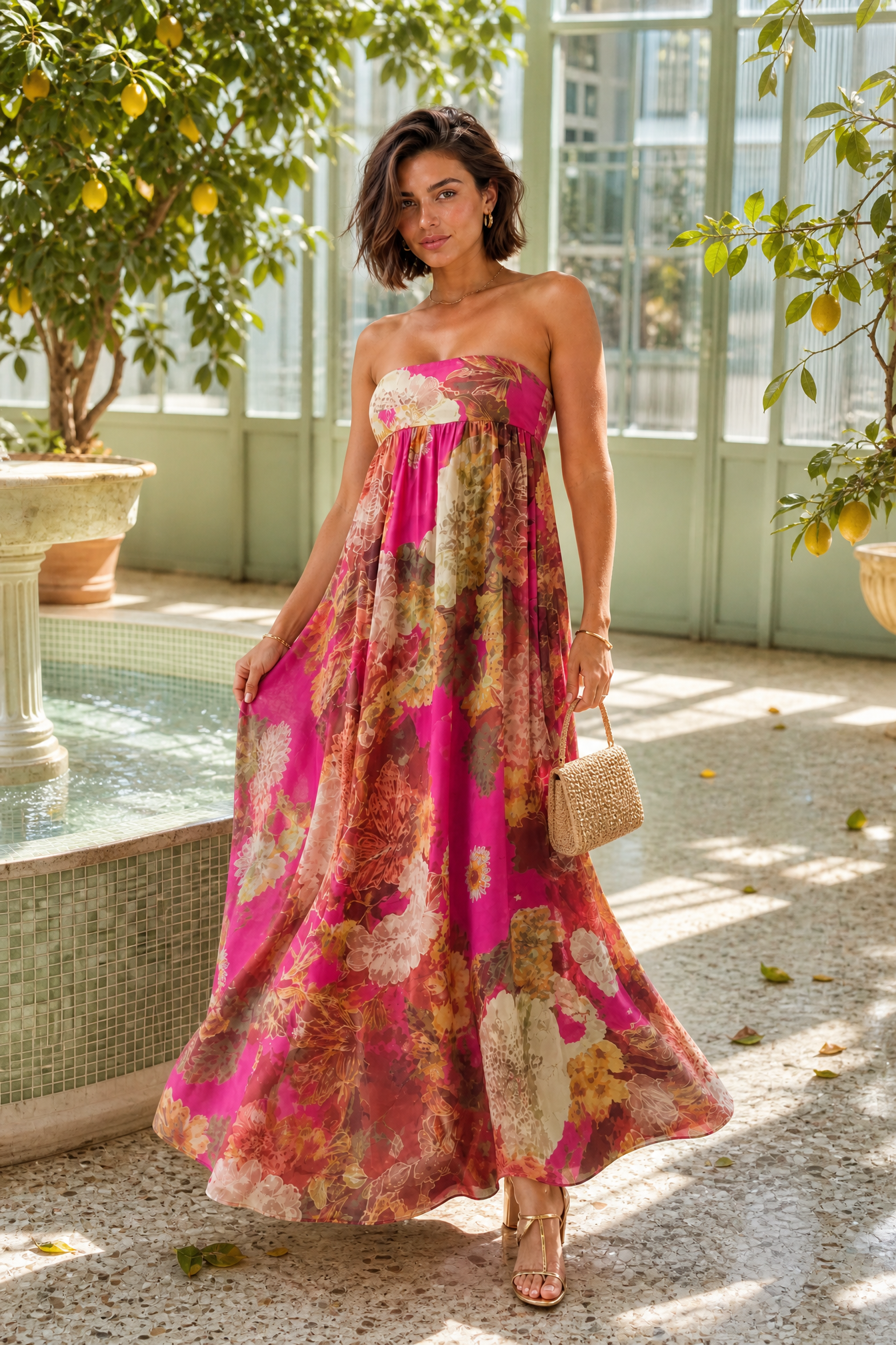 Robe longue bandeau évasée | Photo lifestyle | Lounelle Paris