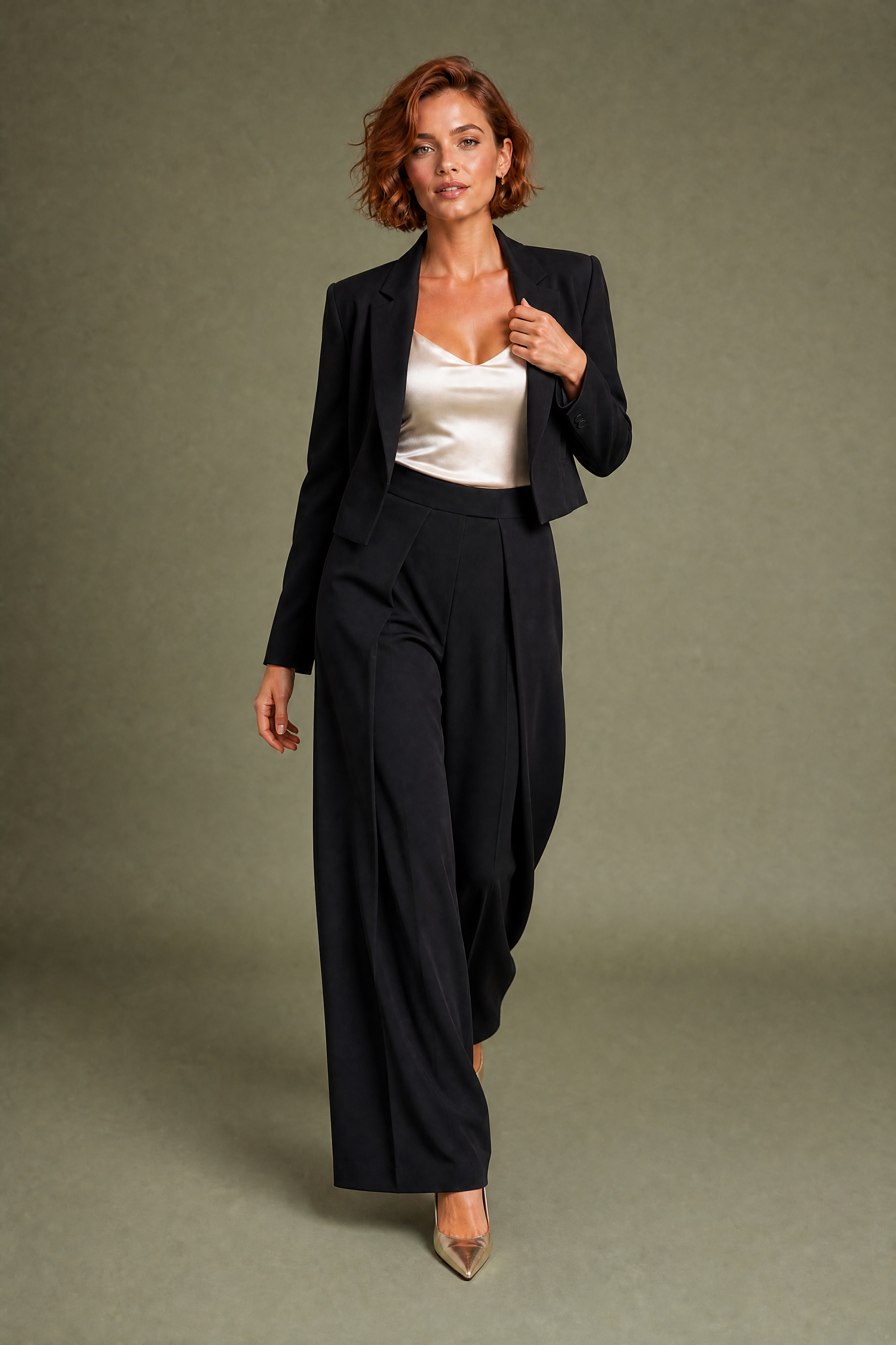 Pantalon large noir plis devant | Vue en mouvement | Lounelle Paris