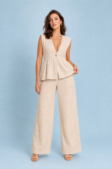 Gul V-hals buksedress