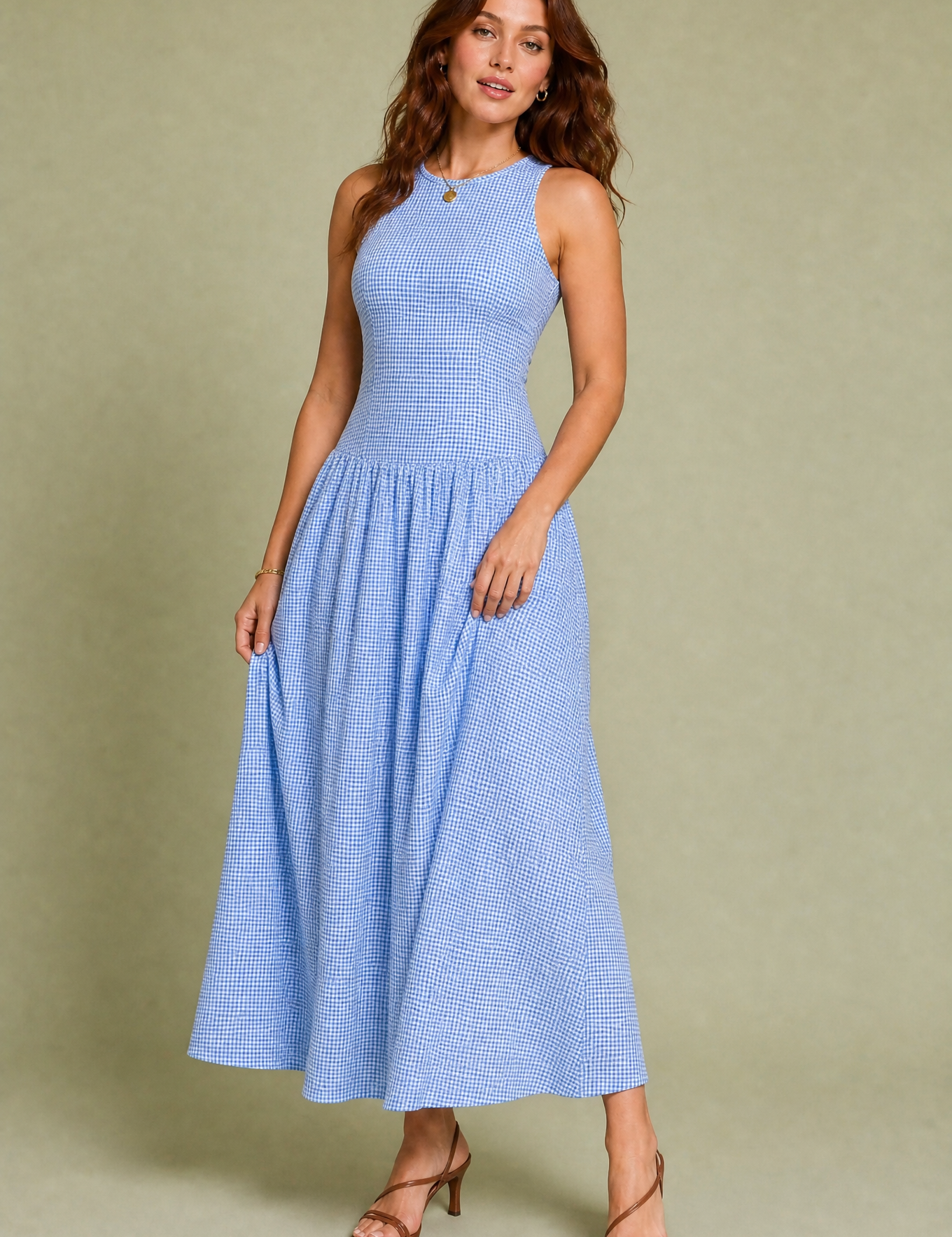 Robe longue vichy smockée | Variante Bleu | Lounelle Paris