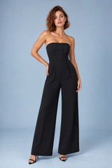 Svart bustier jumpsuit med brede ben