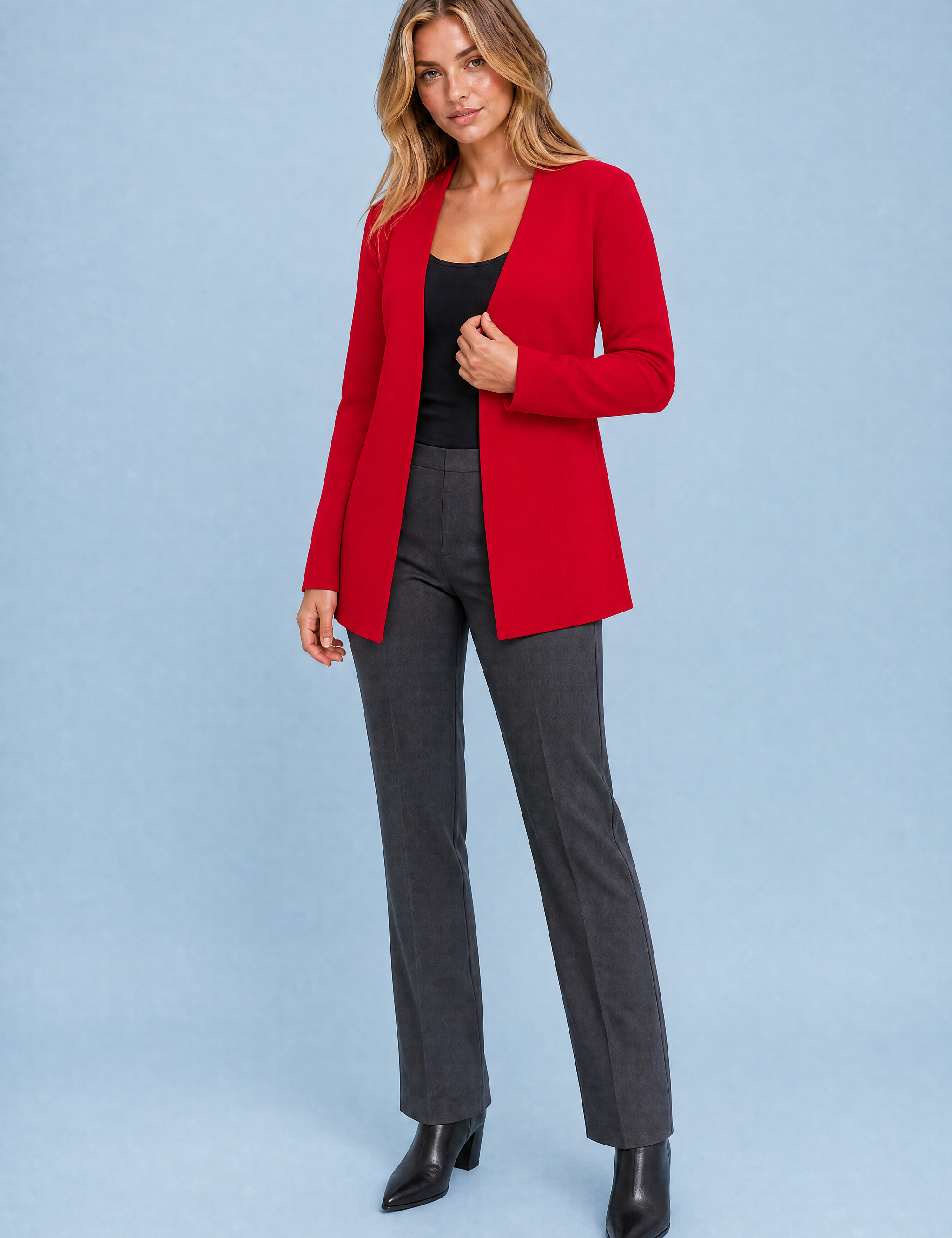 Blazer mi-long col V | Variante Rouge | Lounelle Paris