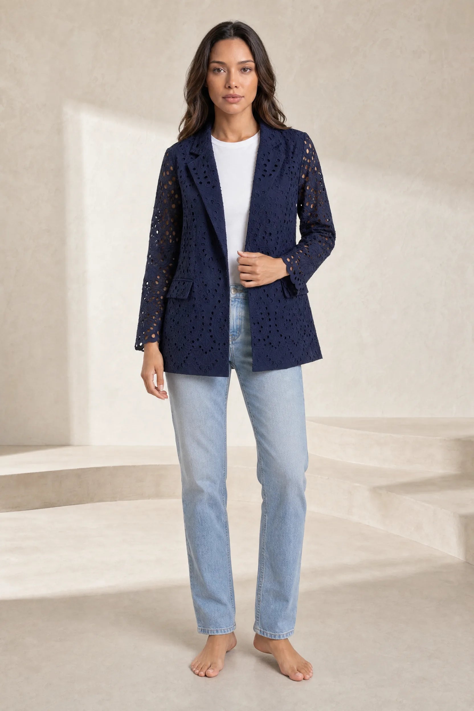 Blazer blanc ajouré mi-long | Lounelle Paris