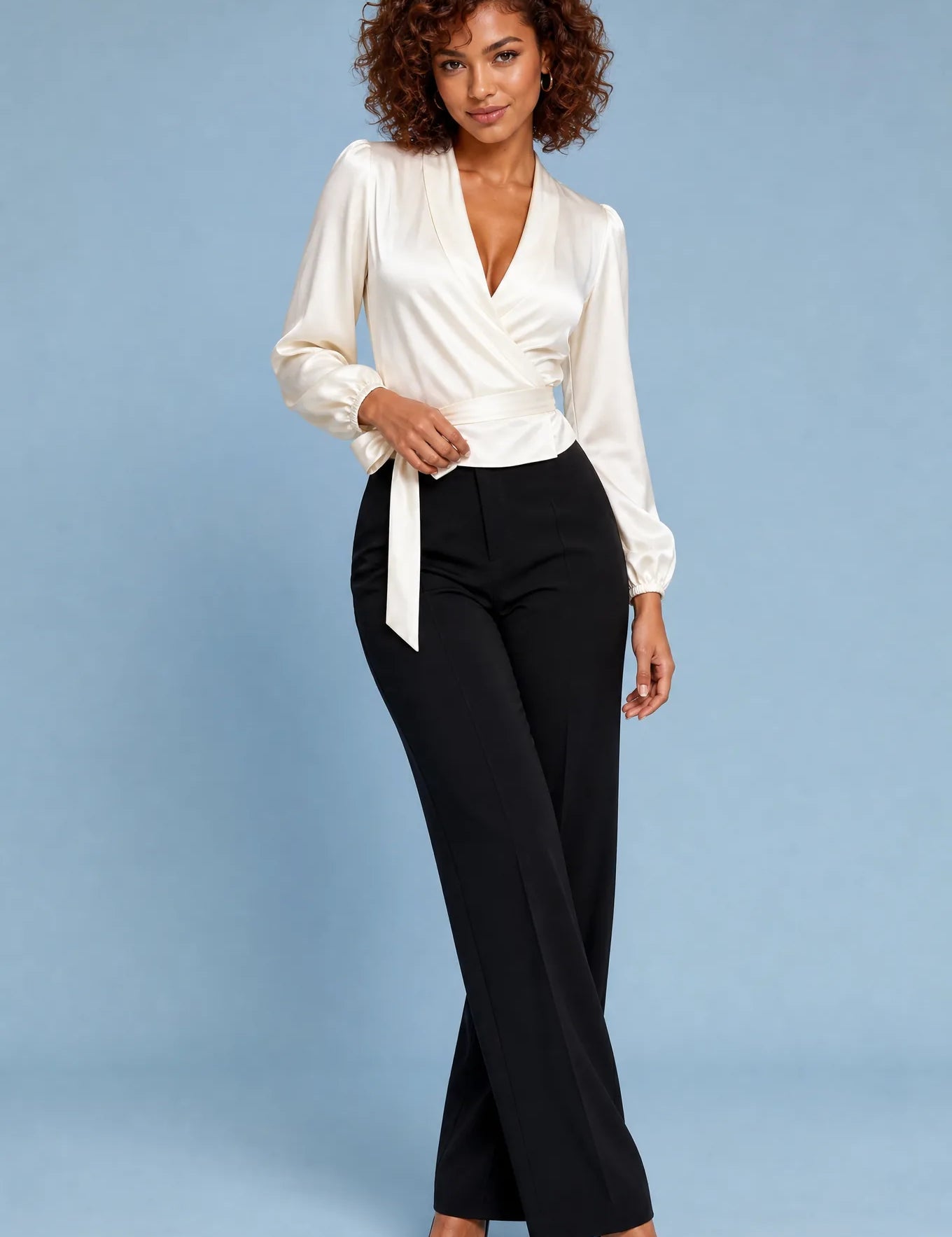 Blouse satinée cache-cœur | Vue de face | Lounelle Paris
