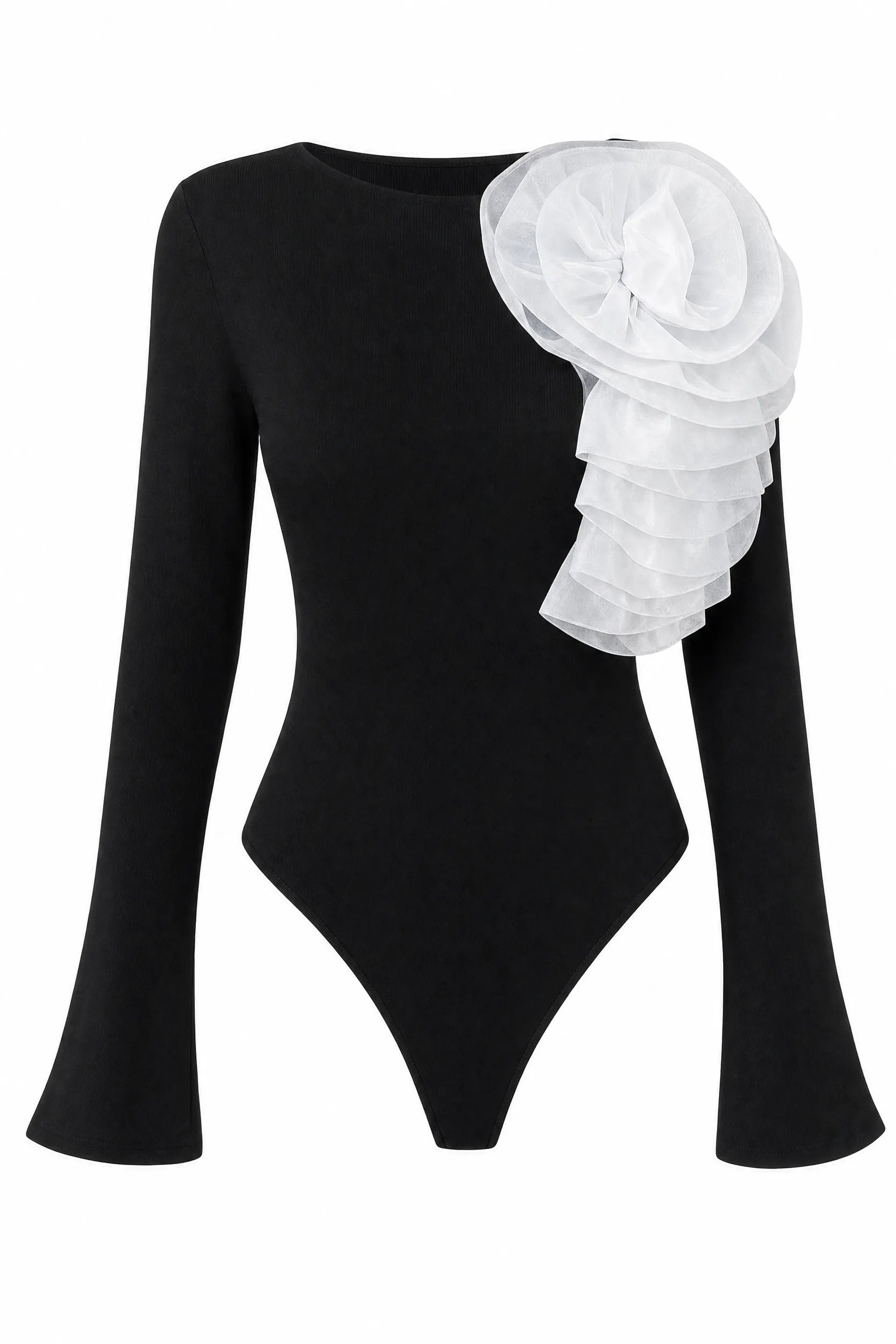 Body noir à fleur sur l'épaule | Lounelle Paris