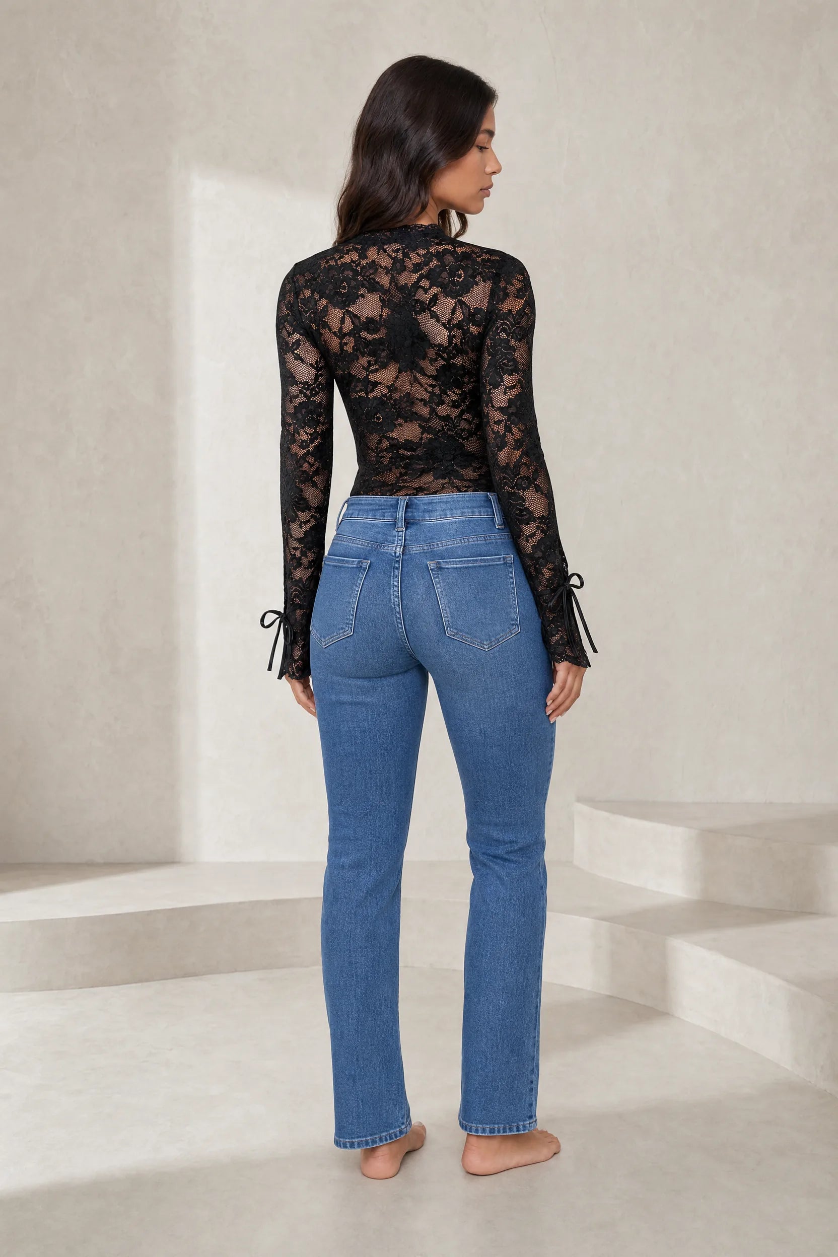 Body noir en dentelle manches longues | Lounelle Paris
