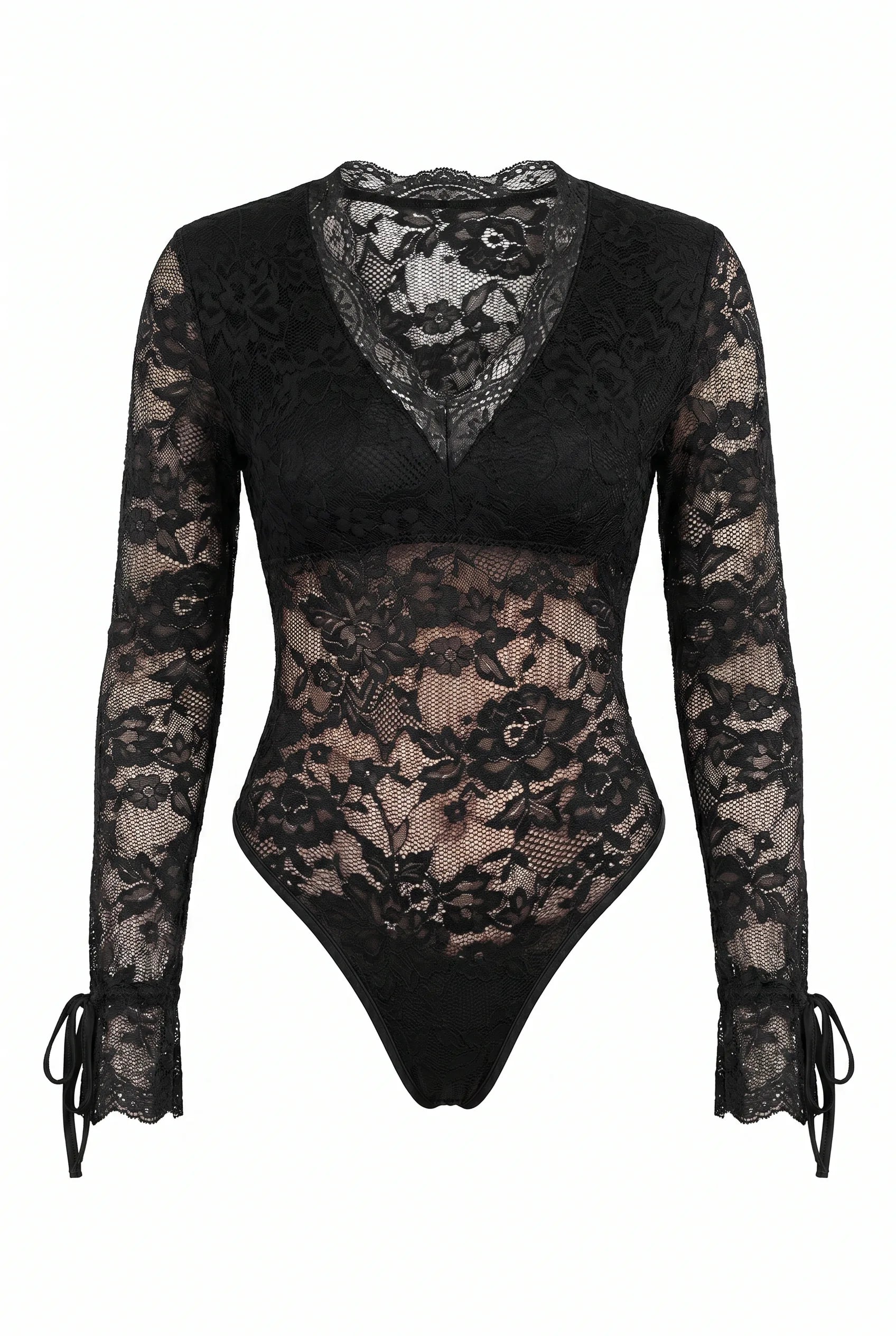Body noir en dentelle manches longues | Lounelle Paris