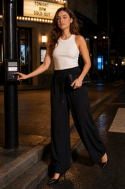 Pantalon fluide large taille cordon | Variante Noir - Lifestyle | Lounelle Paris
