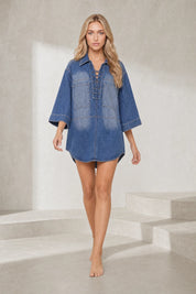Chemise bleue ample à lacets | Lounelle Paris