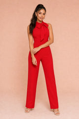 Ermeløs jumpsuit med sløyfe