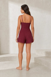 Combishort bordeaux col V à nœud | Lounelle Paris