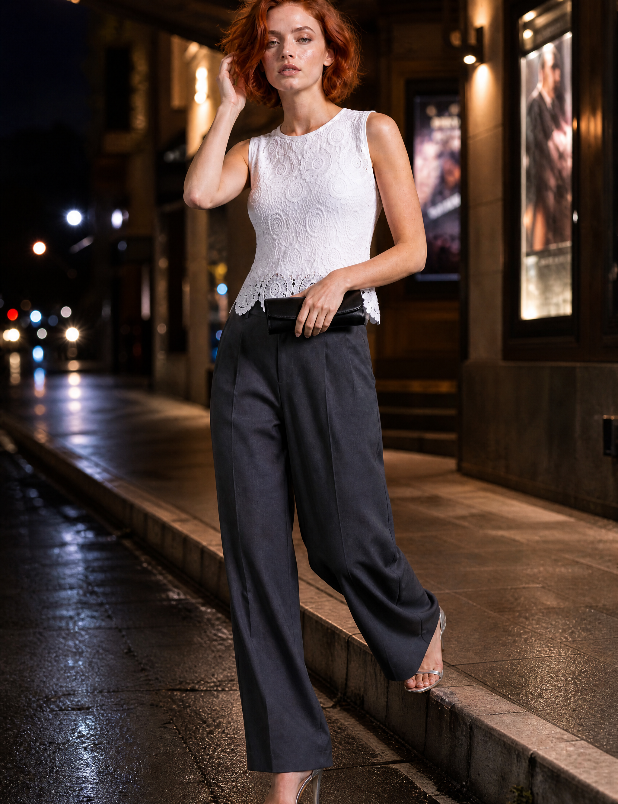 Top en dentelle bretelles larges | Variante Blanc - Lifestyle | Lounelle Paris