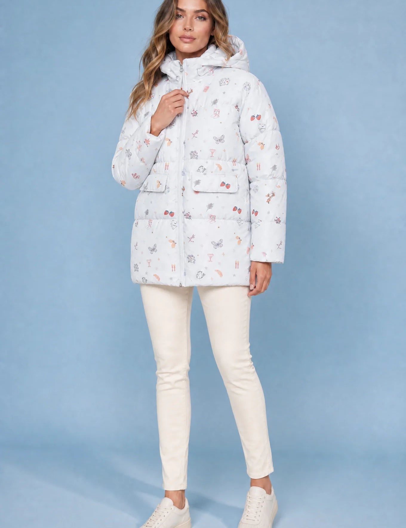Doudoune à capuche imprimée | Variante Blanc | Lounelle Paris