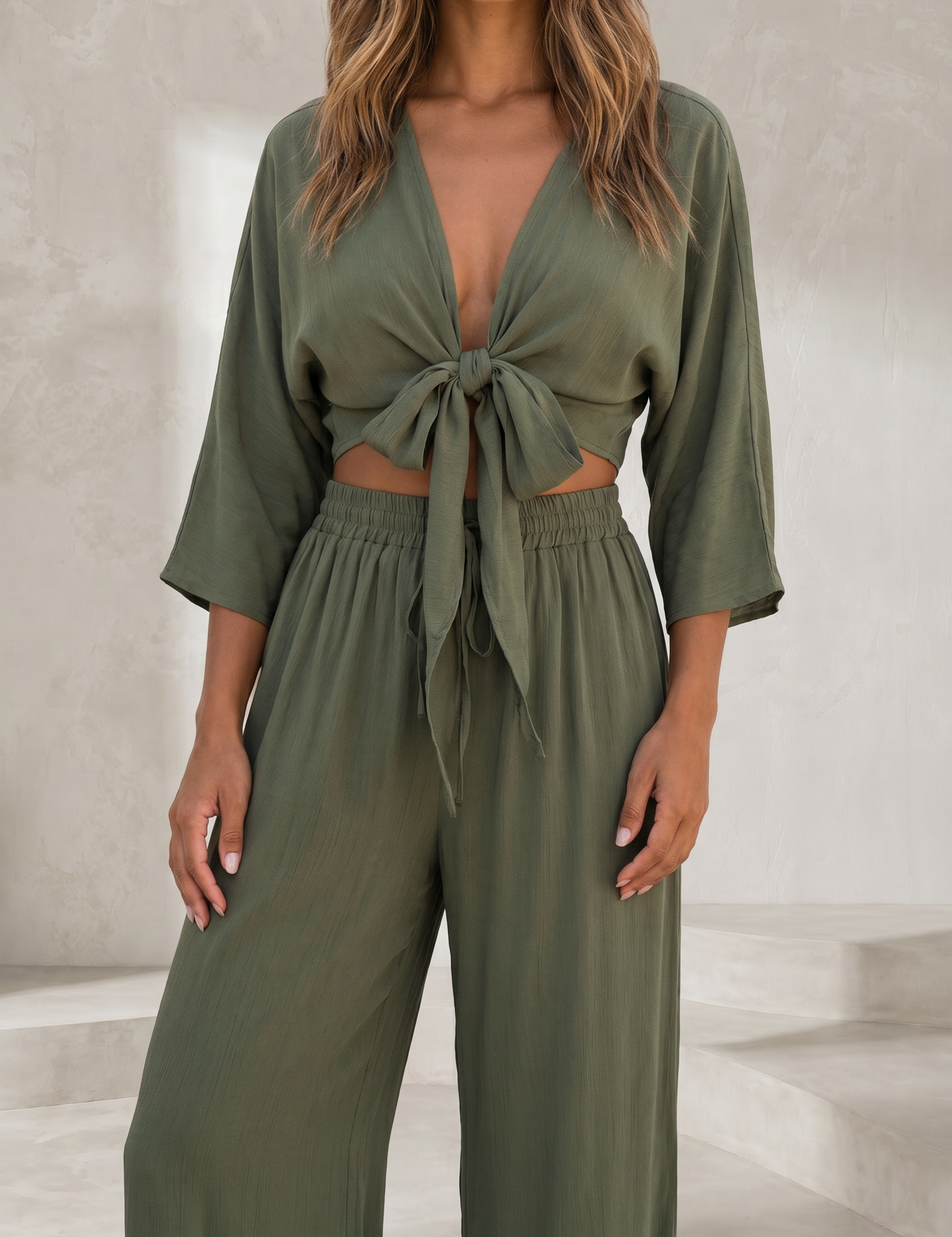 Ensemble crop top noué pantalon large | Lounelle Paris