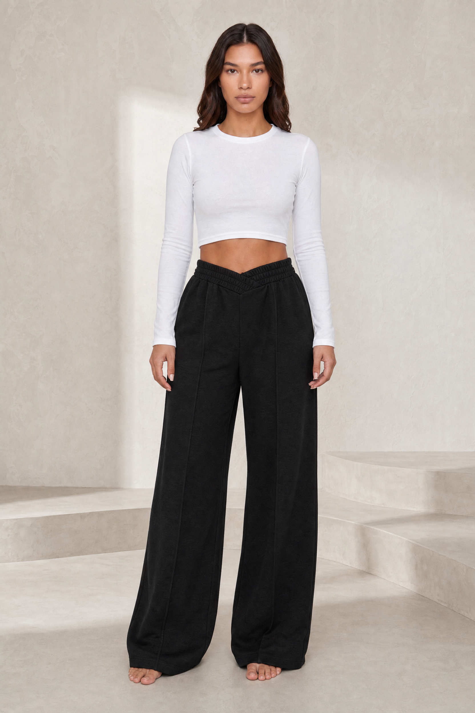 Pantalon large taille élastique en V | Lounelle Paris