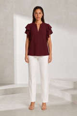 Blouse col V manches volantées