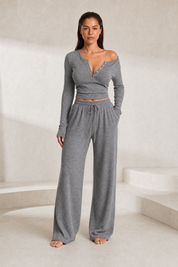 Ensemble col V et pantalon large | Lounelle Paris