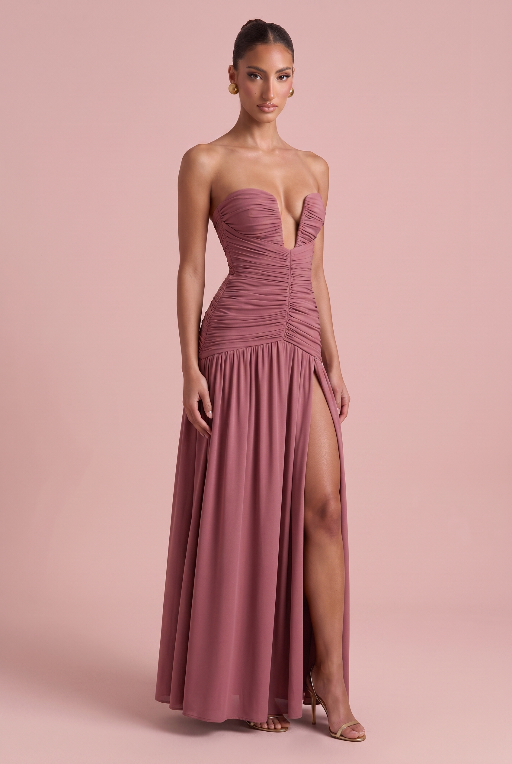 Robe longue bustier fente haute variante rose
