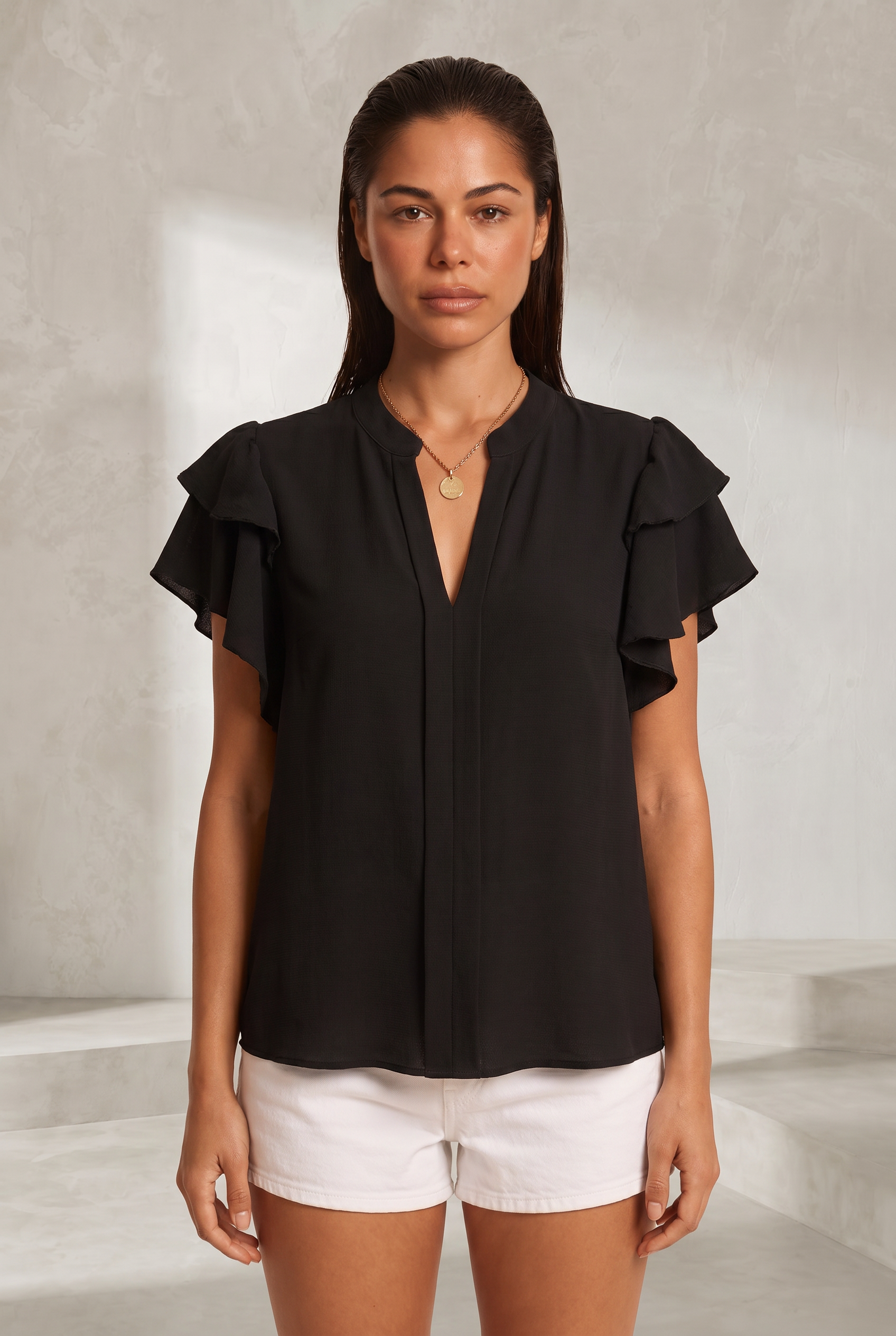Blouse col V manches volantées | Lounelle Paris
