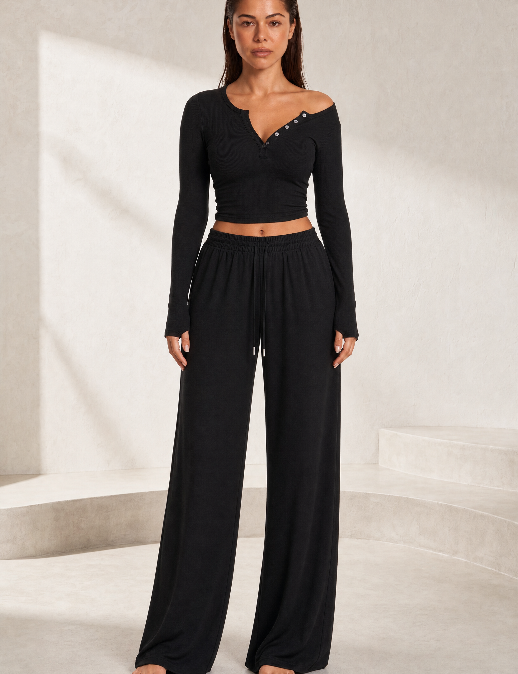 Ensemble col V et pantalon large | Lounelle Paris
