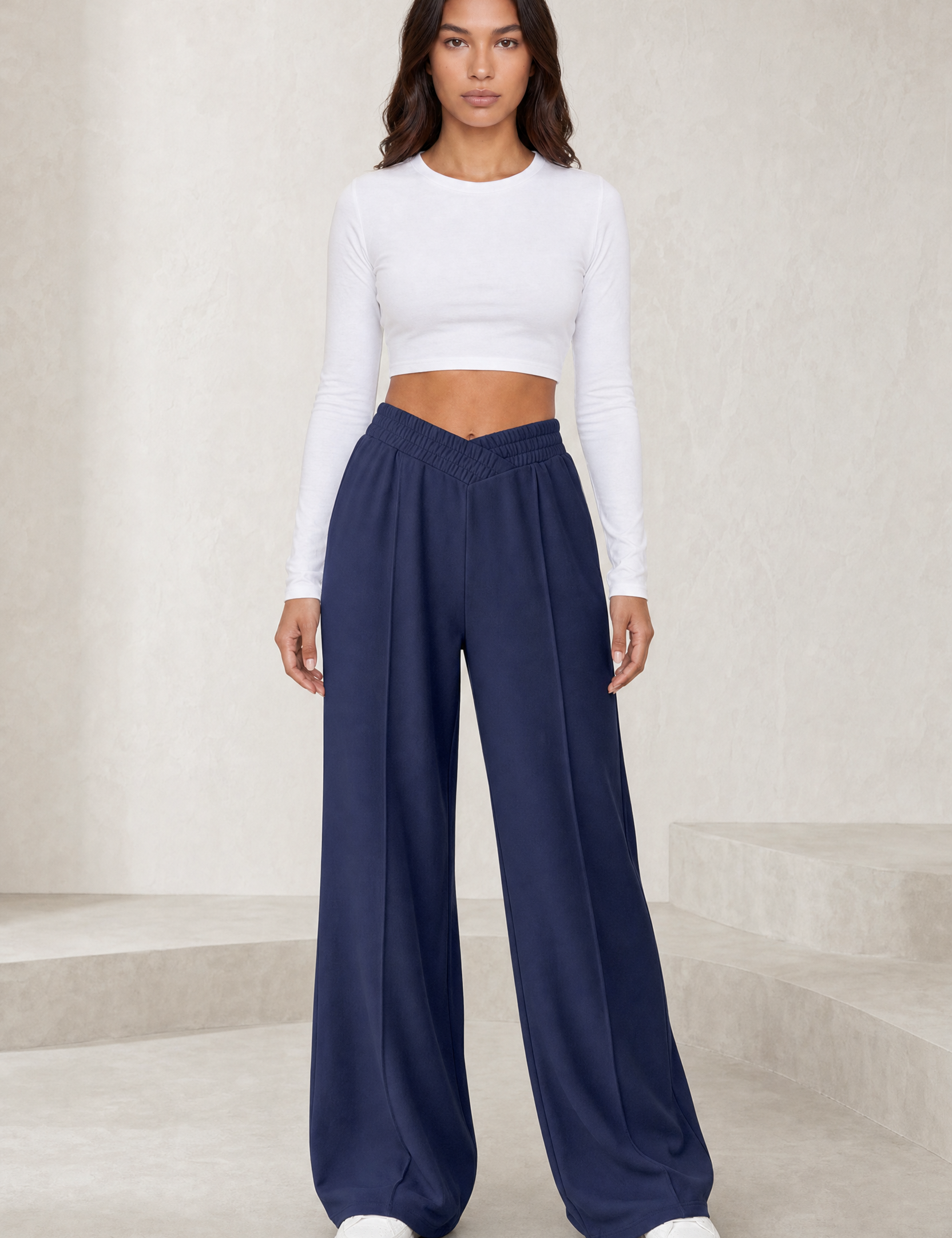 Pantalon large taille élastique en V | Lounelle Paris