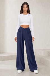 Pantalon large taille élastique en V | Lounelle Paris