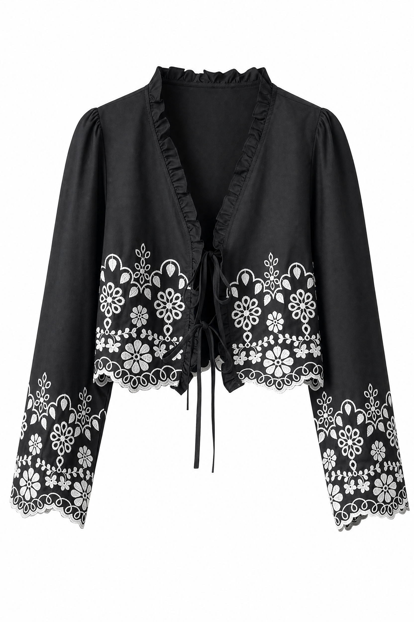 Blouse noire col V brodée | Lounelle Paris