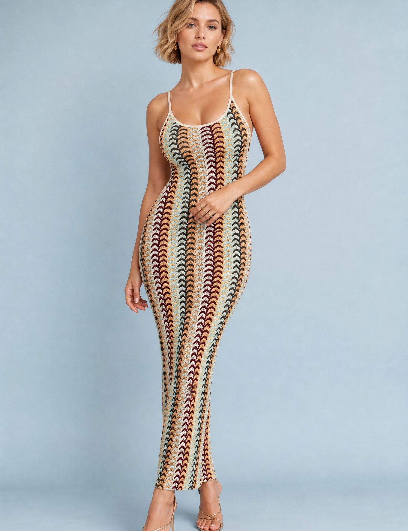 Robe longue rayé dos ouvert | Vue de face | Lounelle Paris