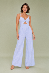 Stripet ryggløs jumpsuit