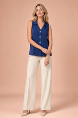 Bluse uten ermer med V-hals