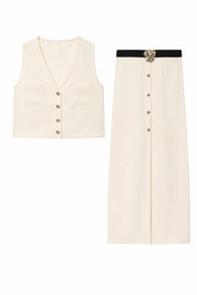 Ensemble crème col V ceinturé | Lounelle Paris