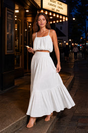 Ensemble jupe longue fines bretelles | Variante Blanc - Lifestyle | Lounelle Paris