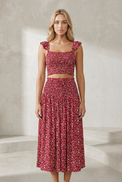 Ensemble jupe rouge imprimé floral | Lounelle Paris