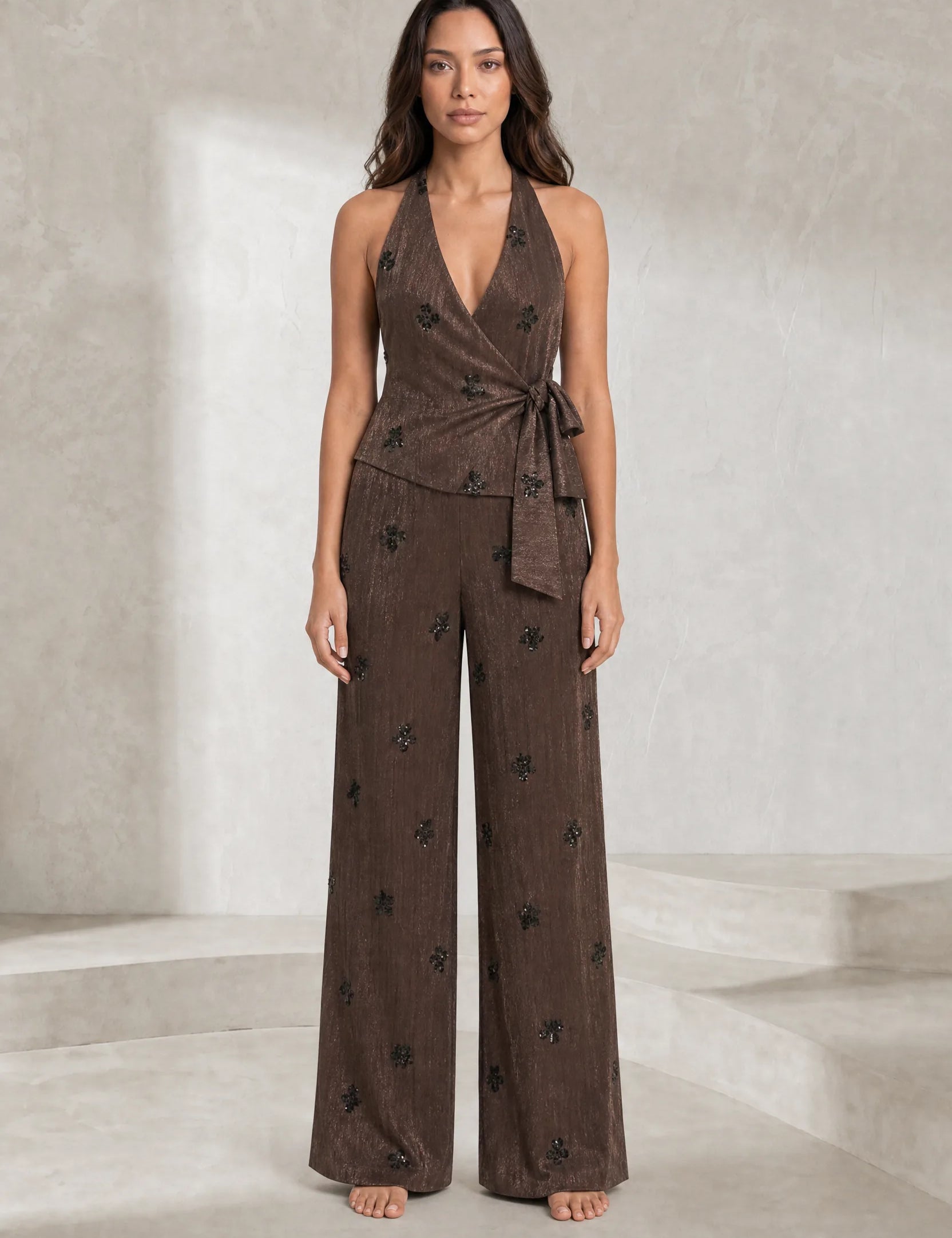Ensemble marron foncé col licou | Lounelle Paris