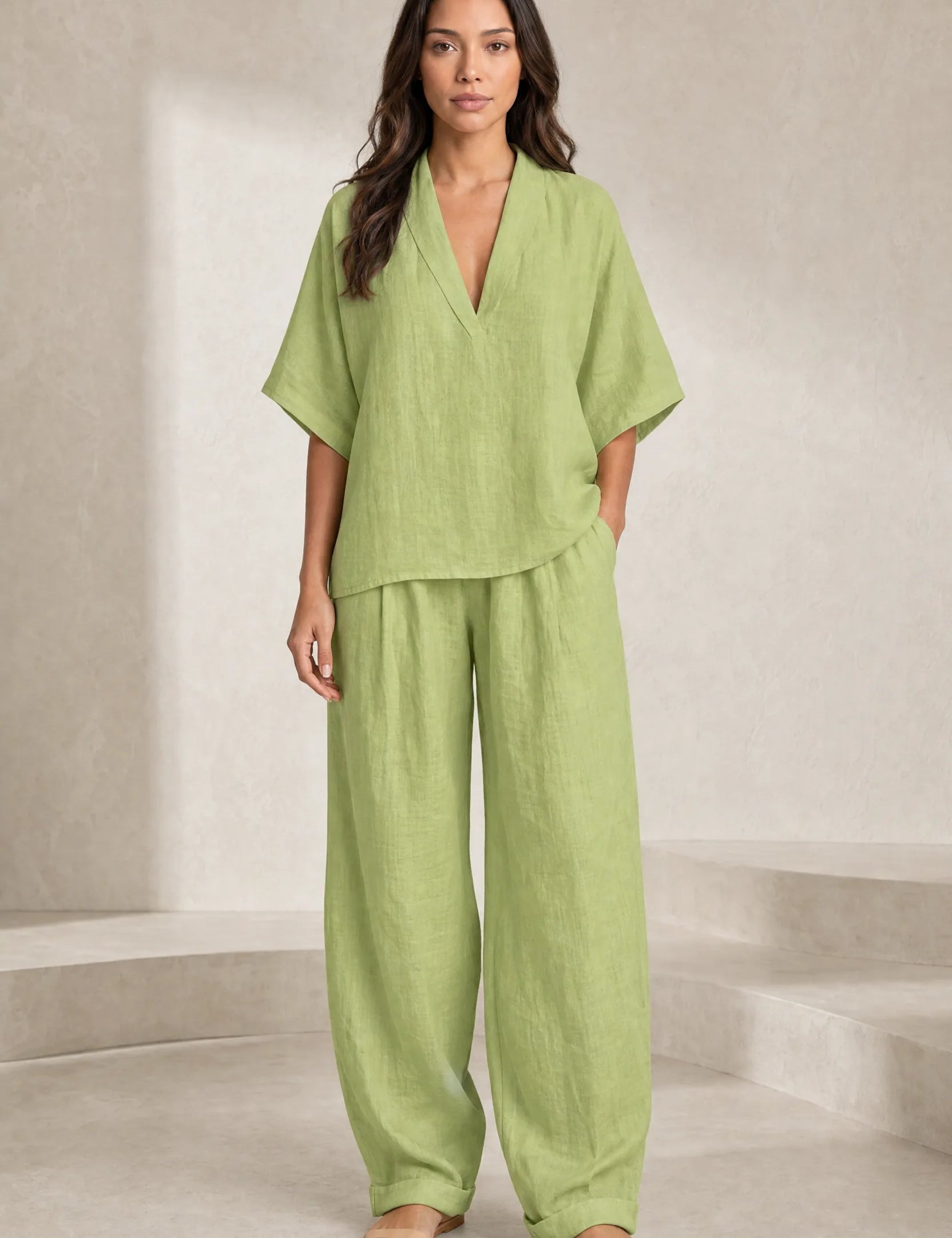 Ensemble pantalon ample col V | Lounelle Paris