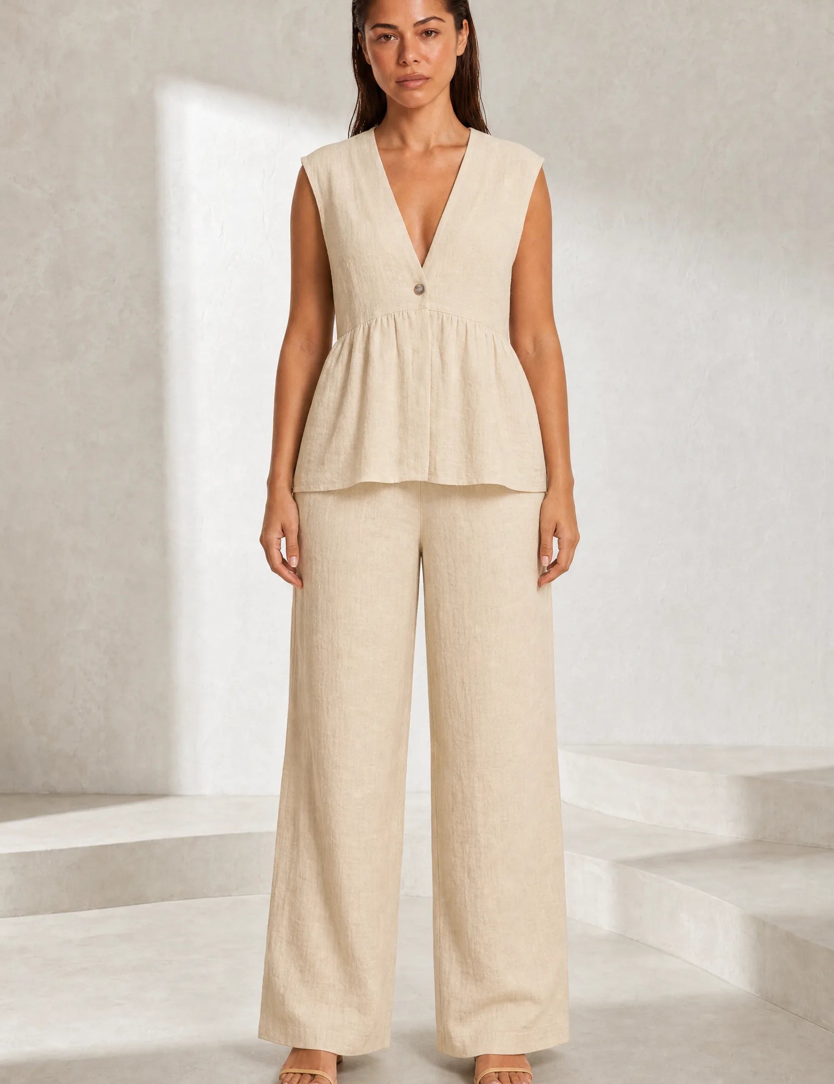 Ensemble pantalon jaune col V | Lounelle Paris