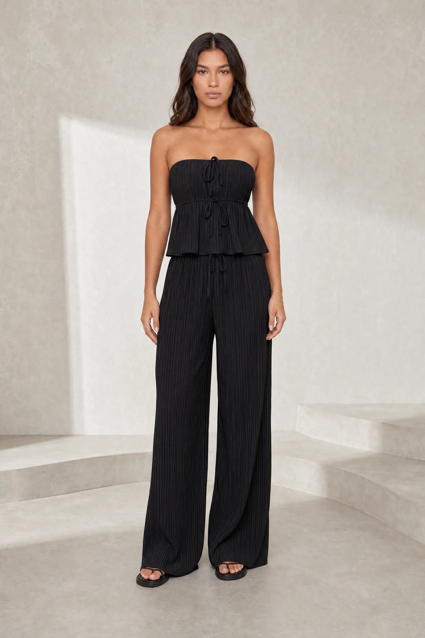 Ensemble pantalon large bustier volanté | Lounelle Paris