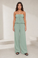Ensemble pantalon large bustier volanté