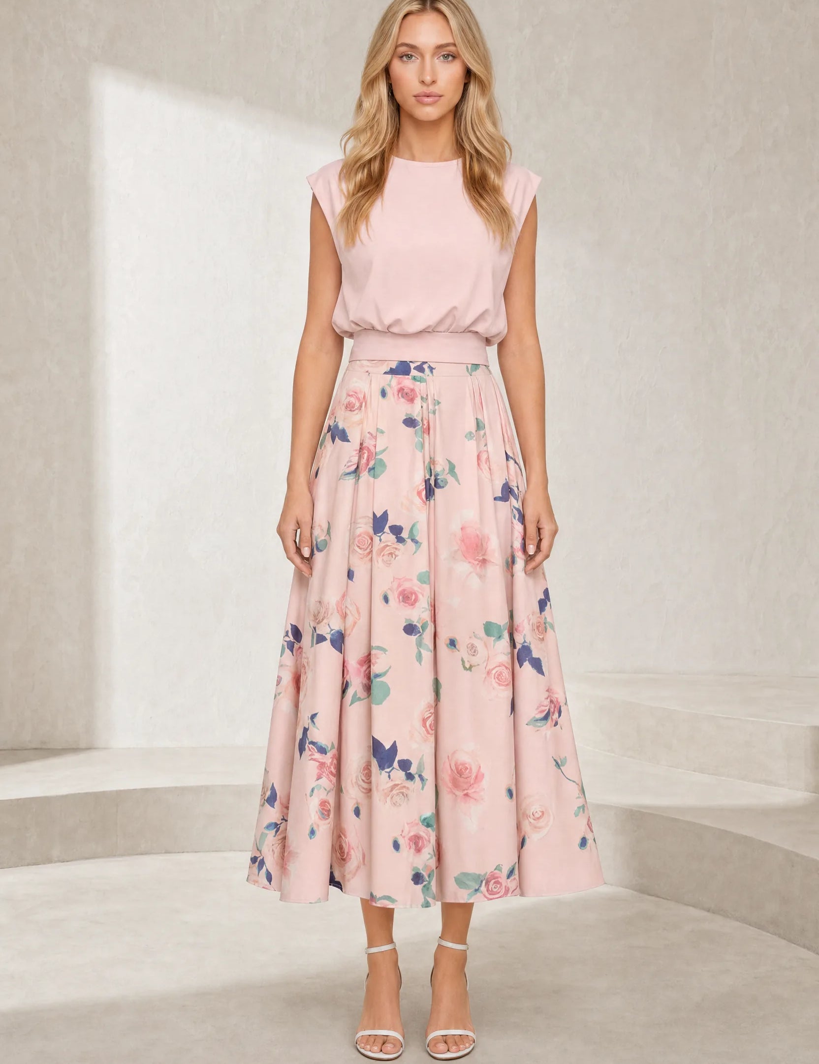 Ensemble rose floral taille haute | Lounelle Paris